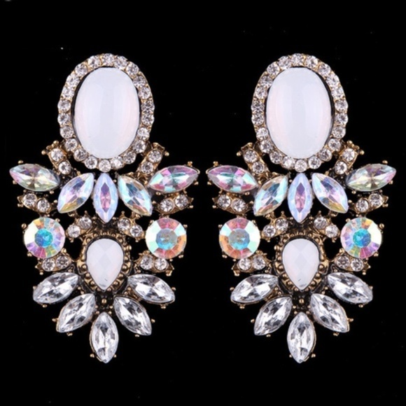 Vintage White Rhinestone Drop Earrings - Picture 1 of 2